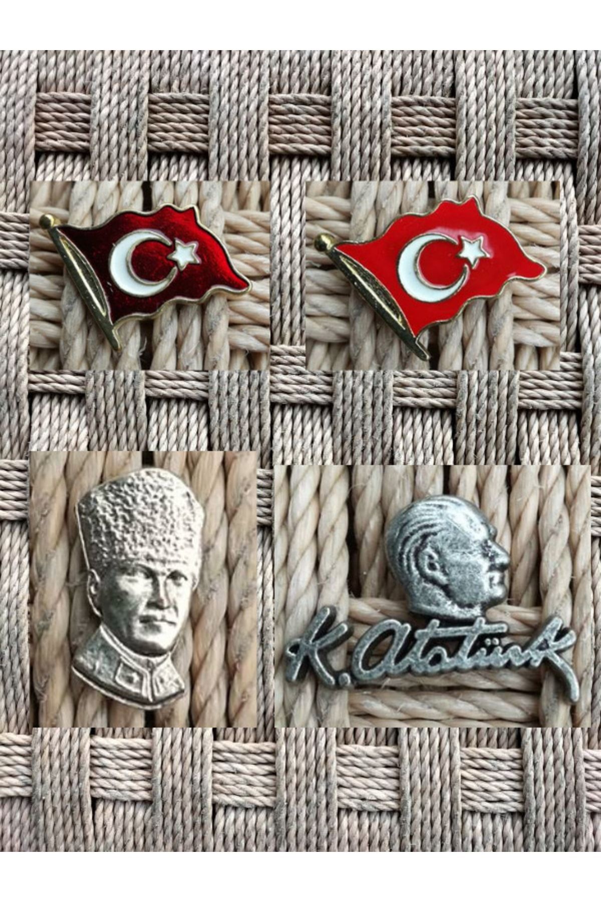 BURAK ASKERİ MALZEME Atatürk Kabartmalı Resimli İmzalı Yaka İğnesi 4 Lu