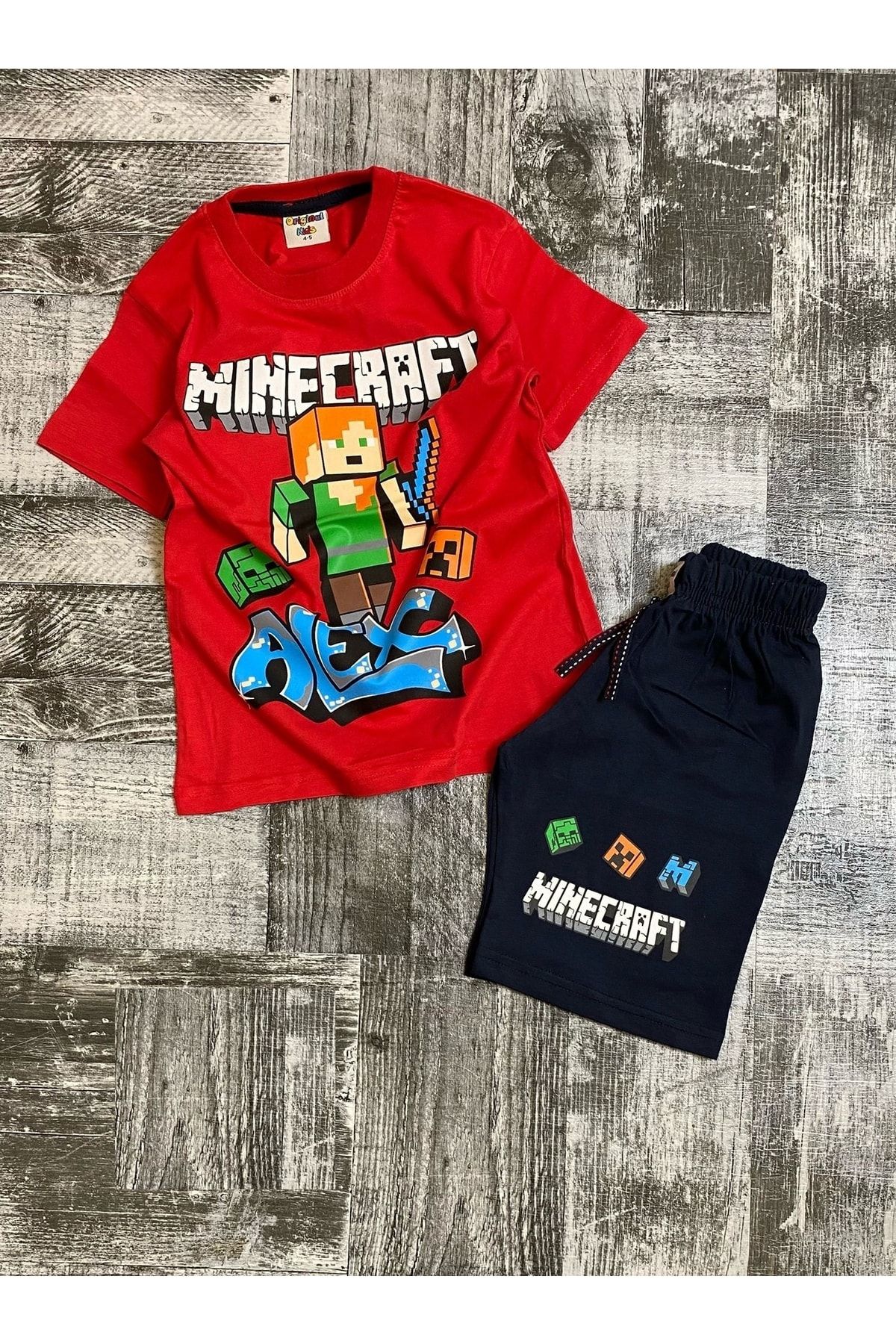 Minecraft Erkek Çocuk Şortlu Penye Takım