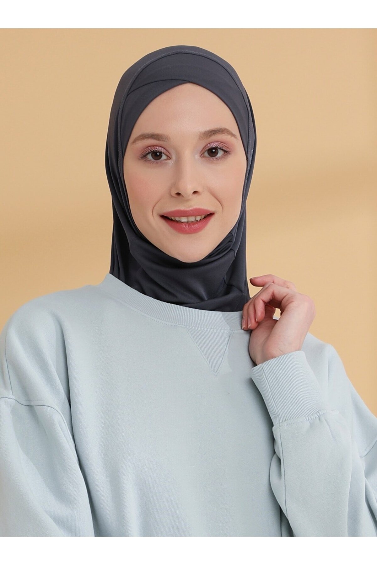 Tuva Şal Çapraz Hijab Spor Bone - Antrasit - Tuva