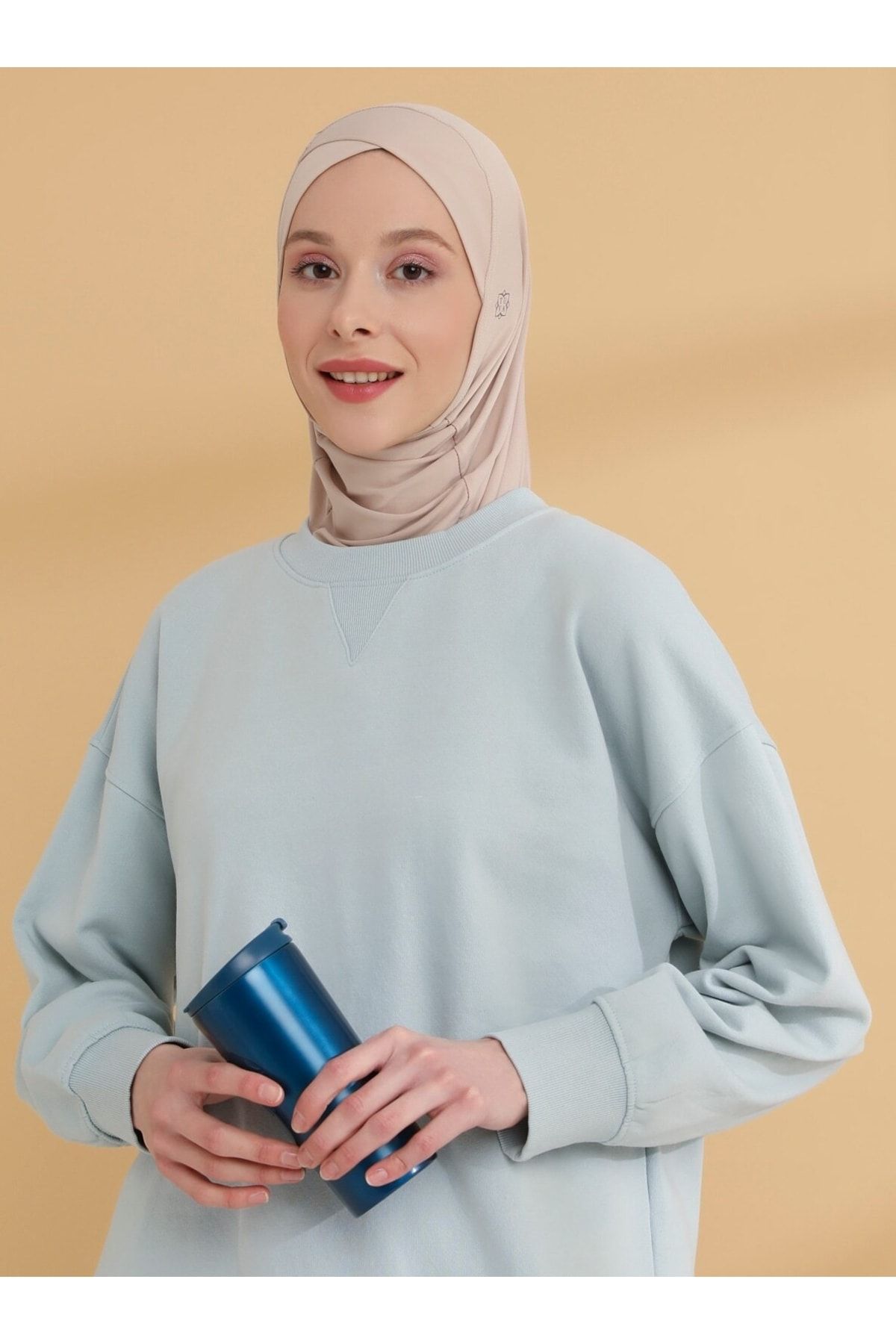 Tuva Şal Çapraz Hijab Spor Bone - Açık Vizon - Tuva