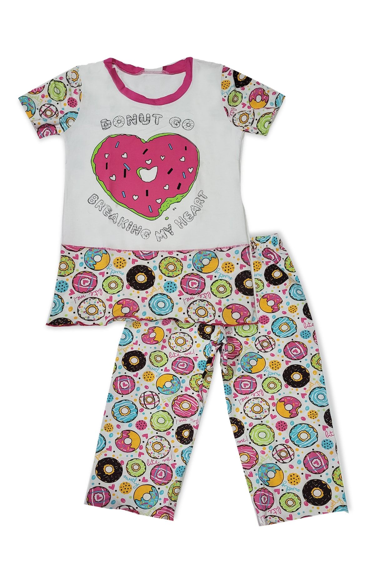 Berrak Kız Çocuk Donut Desenli Renkli Pijama Takımı