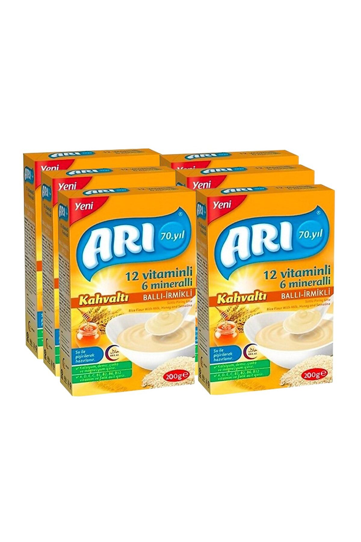 ARI 12 Vitaminli 6 Minarelli Sütlü Ballı Irmikli Pirinç Unu 200 Gr X 6'lı Paket