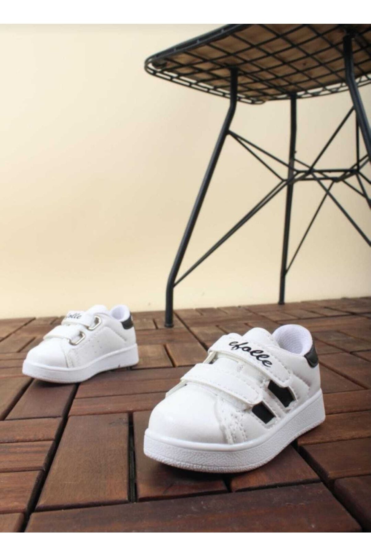 DARKLOW Efl-2b Bebek Spor Sneaker Günlük Cırtlı Spor Ayakkabı Beyaz-siyah