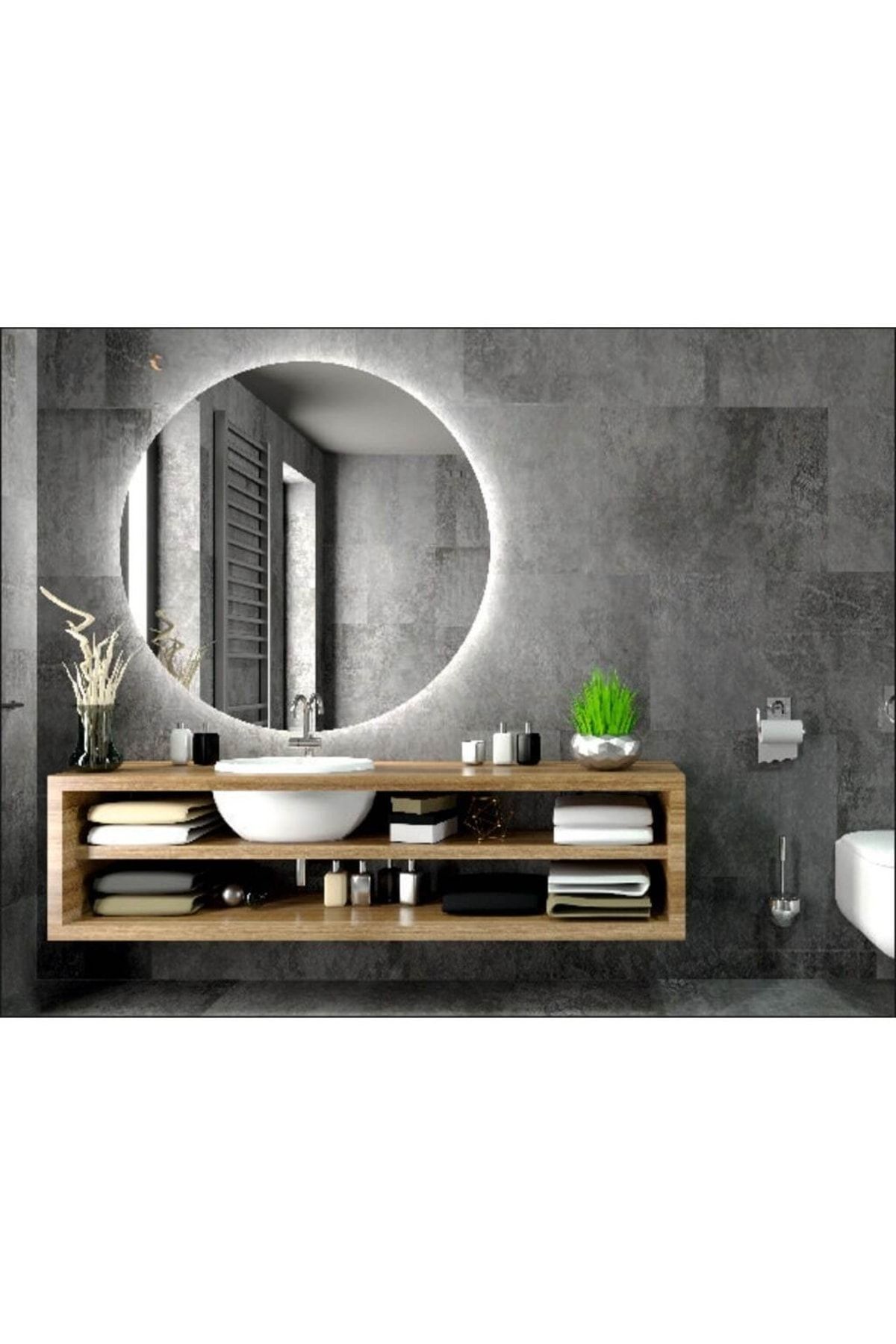 Toprak dekor 70 Cm Çapında Beyaz Ledli Banyo Aynası-konsol Makyaj Aynası