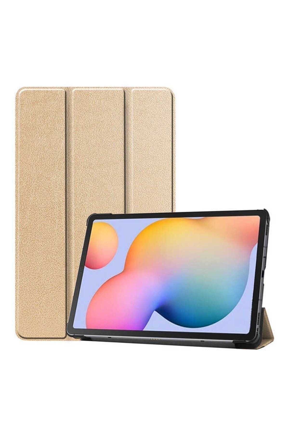 TEKNETSTORE Samsung Galaxy Tab A8 Sm-x200 10.5 Inç Tablet Uyumlu Standlı Akıllı Kılıf Smart Cover Gold