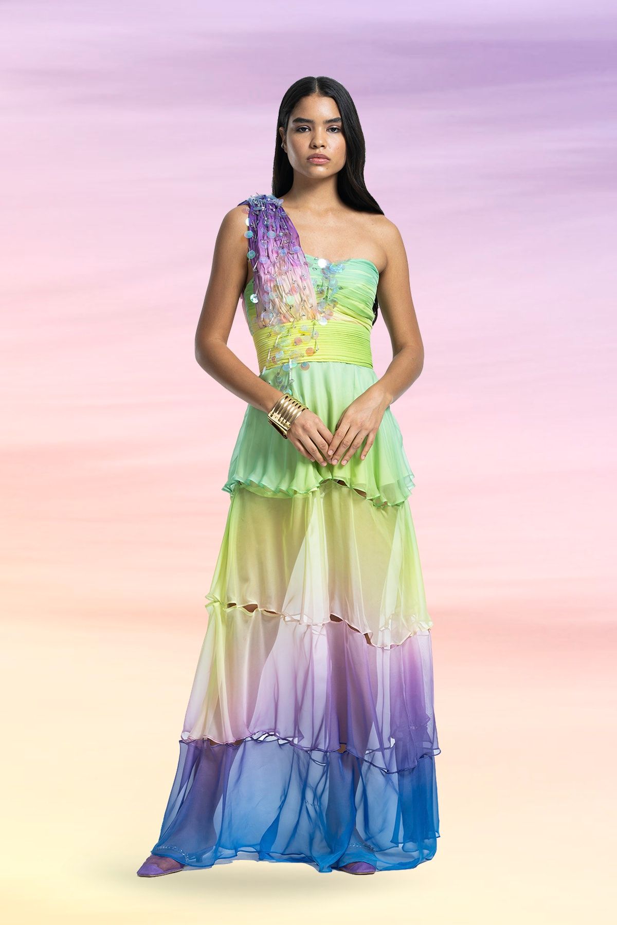 TUBA ERGIN El Işlemeli Çok Renkli Maxi Reina Mezuniyet Elbisesi