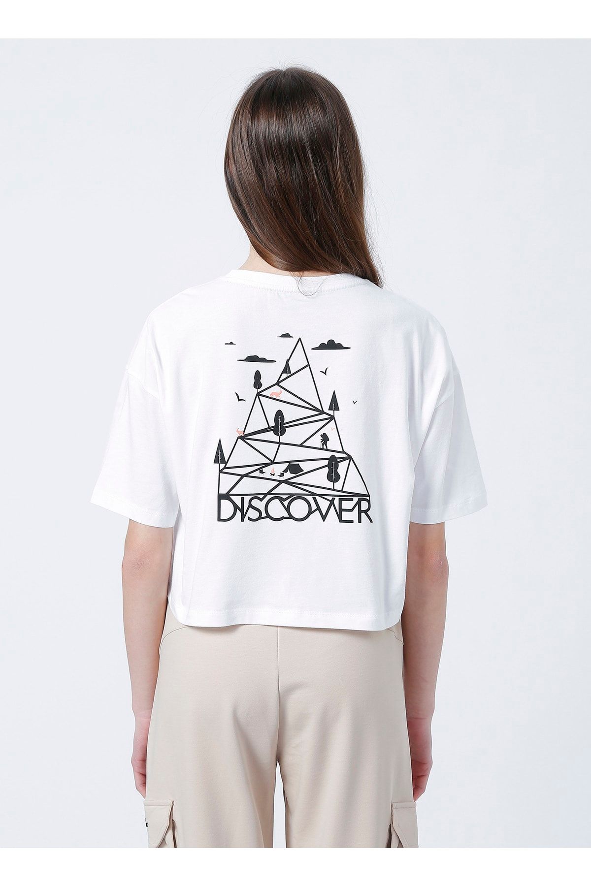 National Geographic W-cloud Bisiklet Yaka Oversize Baskılı Beyaz Kadın T-shirt