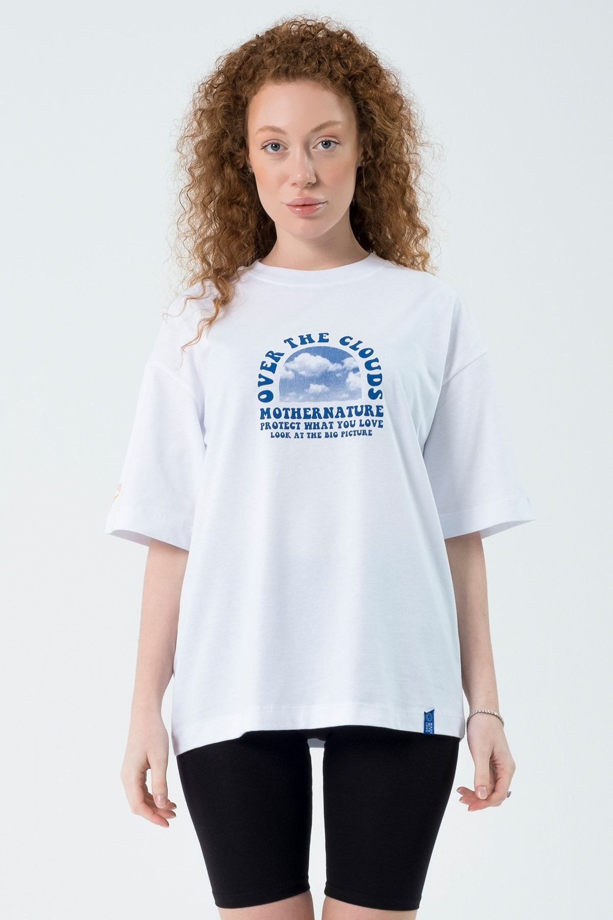 Eazy Co Eazy Beyaz Cloud Unisex Extra Oversize Baskılı Kısa Kollu T-shirt