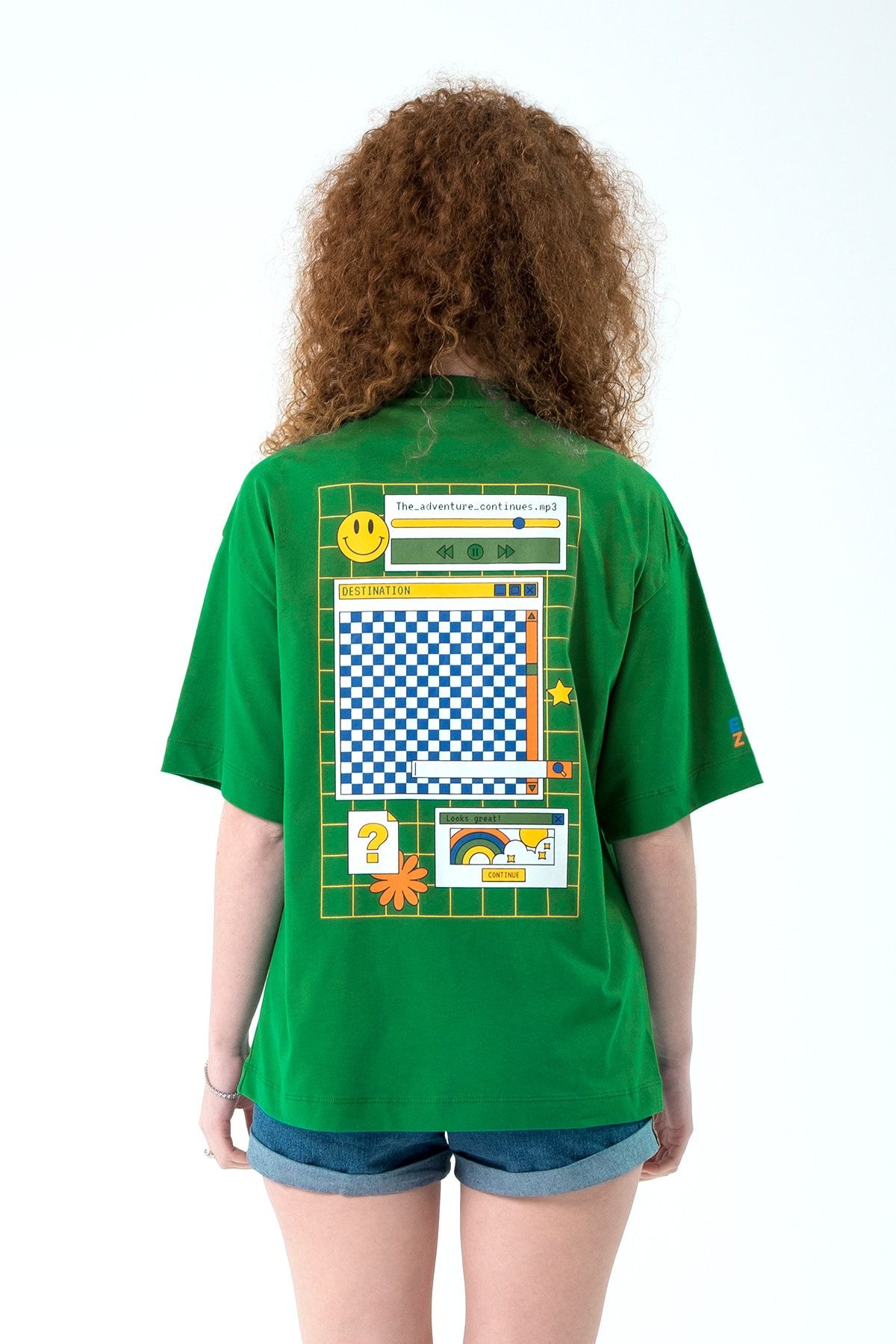 Eazy Co Eazy Yeşil Adventure Unisex Extra Oversize Baskılı Kısa Kollu T-shirt