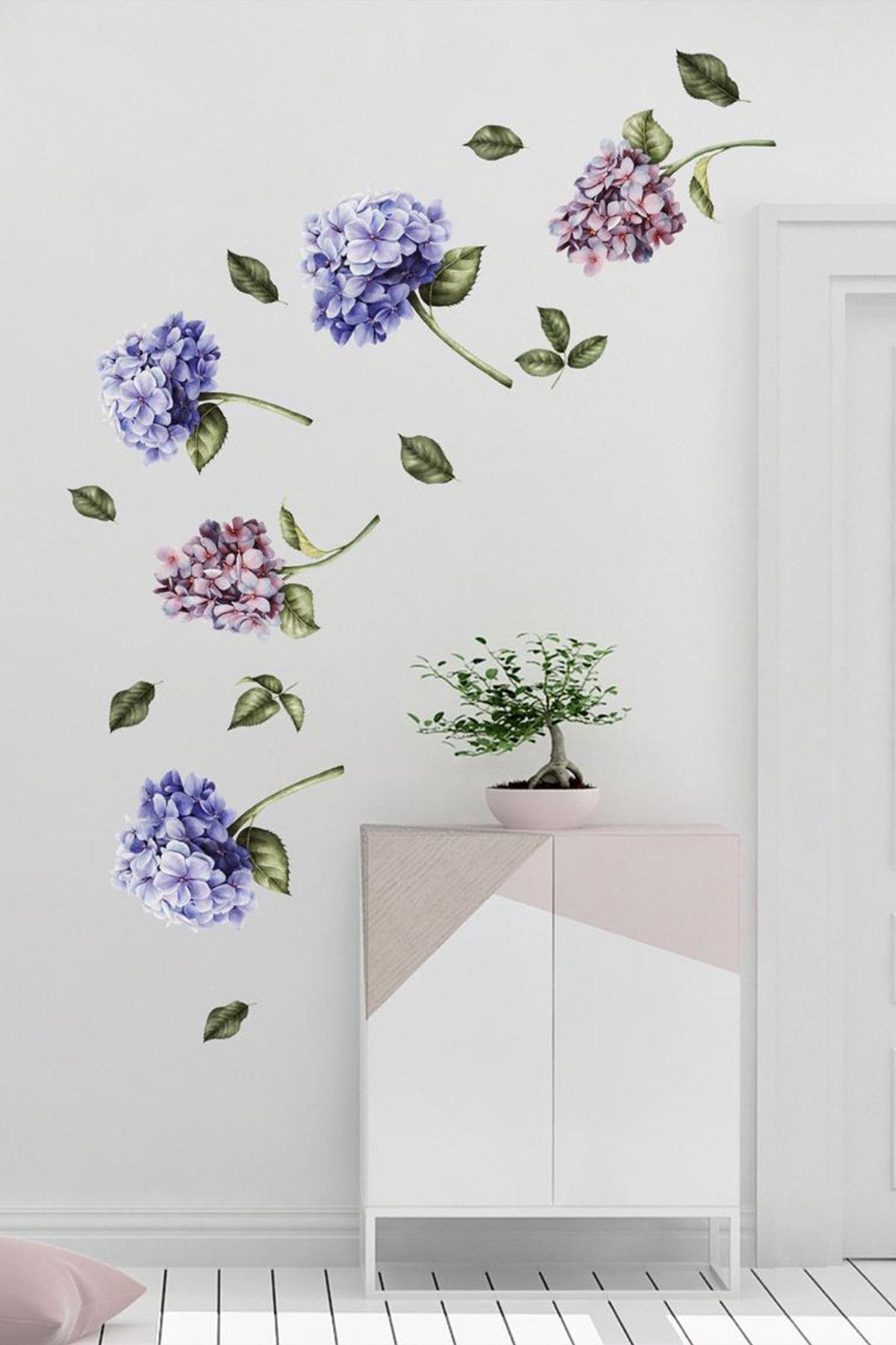 KT Decor Rengarenk Ortanca Çiçekleri Duvar Sticker Seti