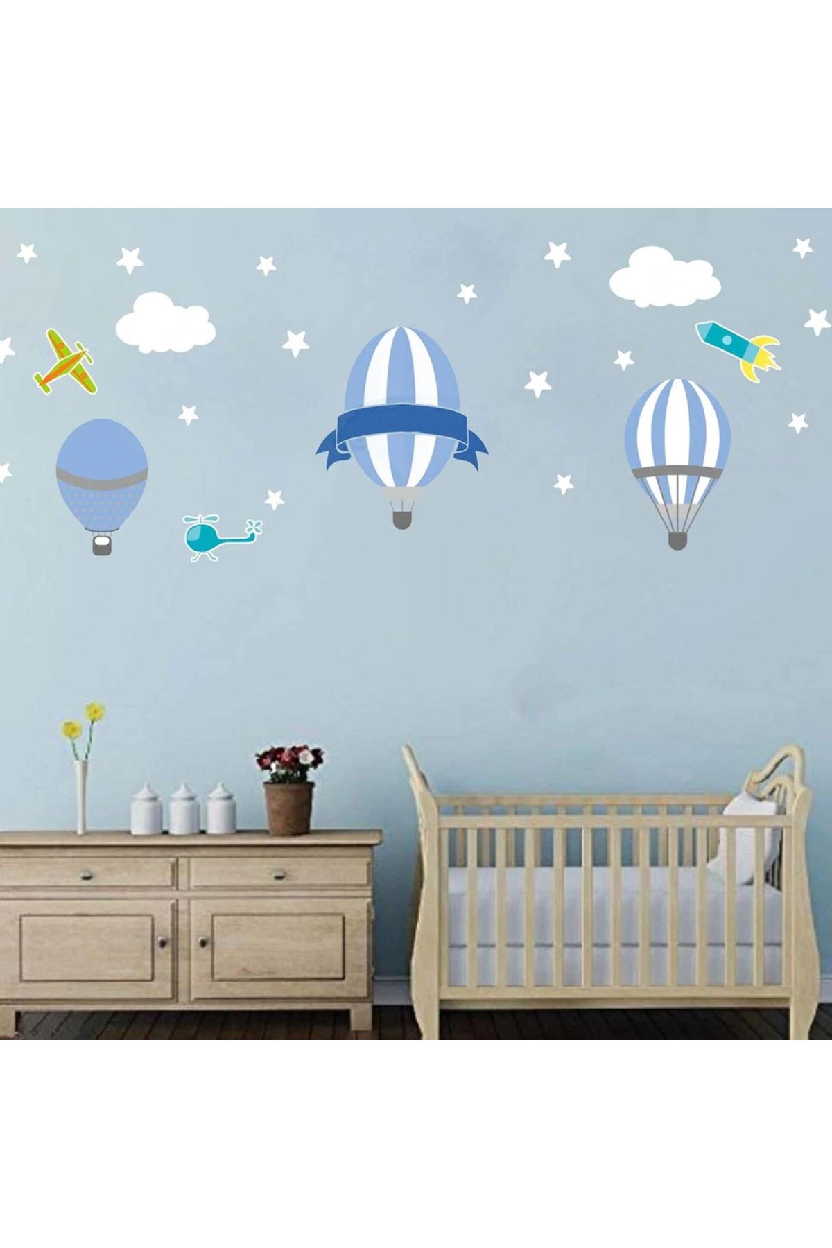 KT Decor Erkek-kız Çocuk Odası Mavi Uçan Balon Duvar
