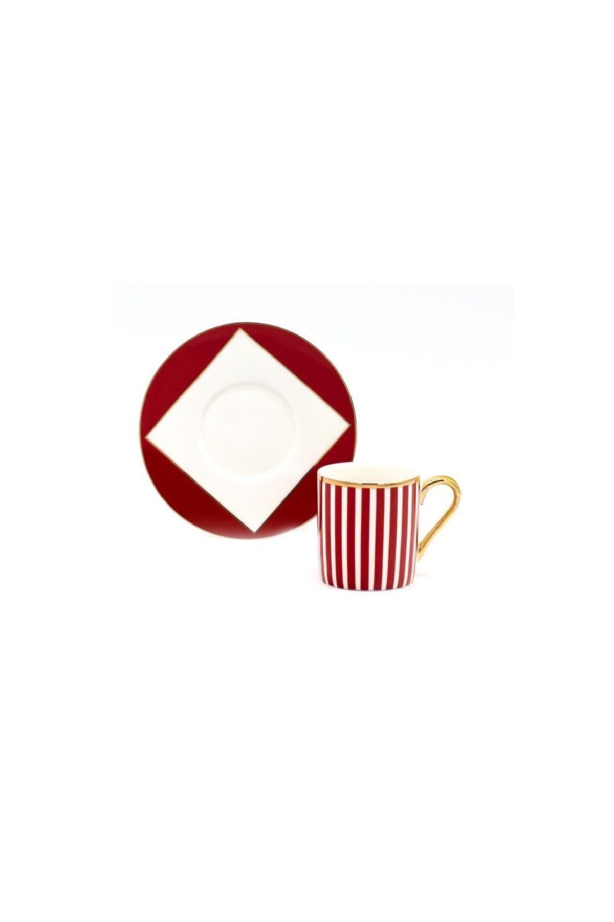 Zücev 6 Kişilik Porselen Kırmızı-beyaz Kahve Fincan Tkm Harlem-65