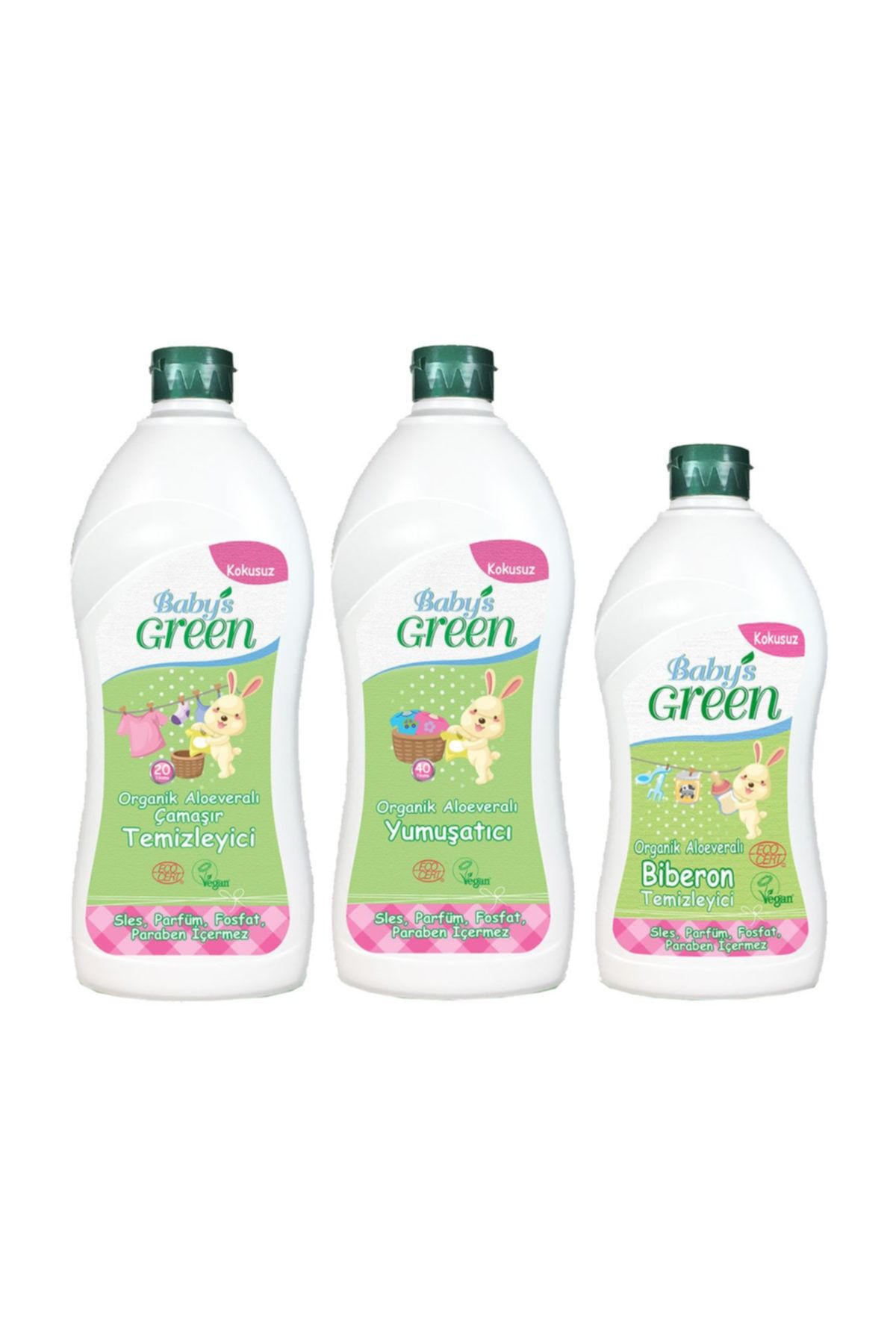 Baby's Green 3'lü Set Organik Aloe Veralı Bebek Çamaşır Deterjanı - Yumuşatıcı - Biberon Temizleyici