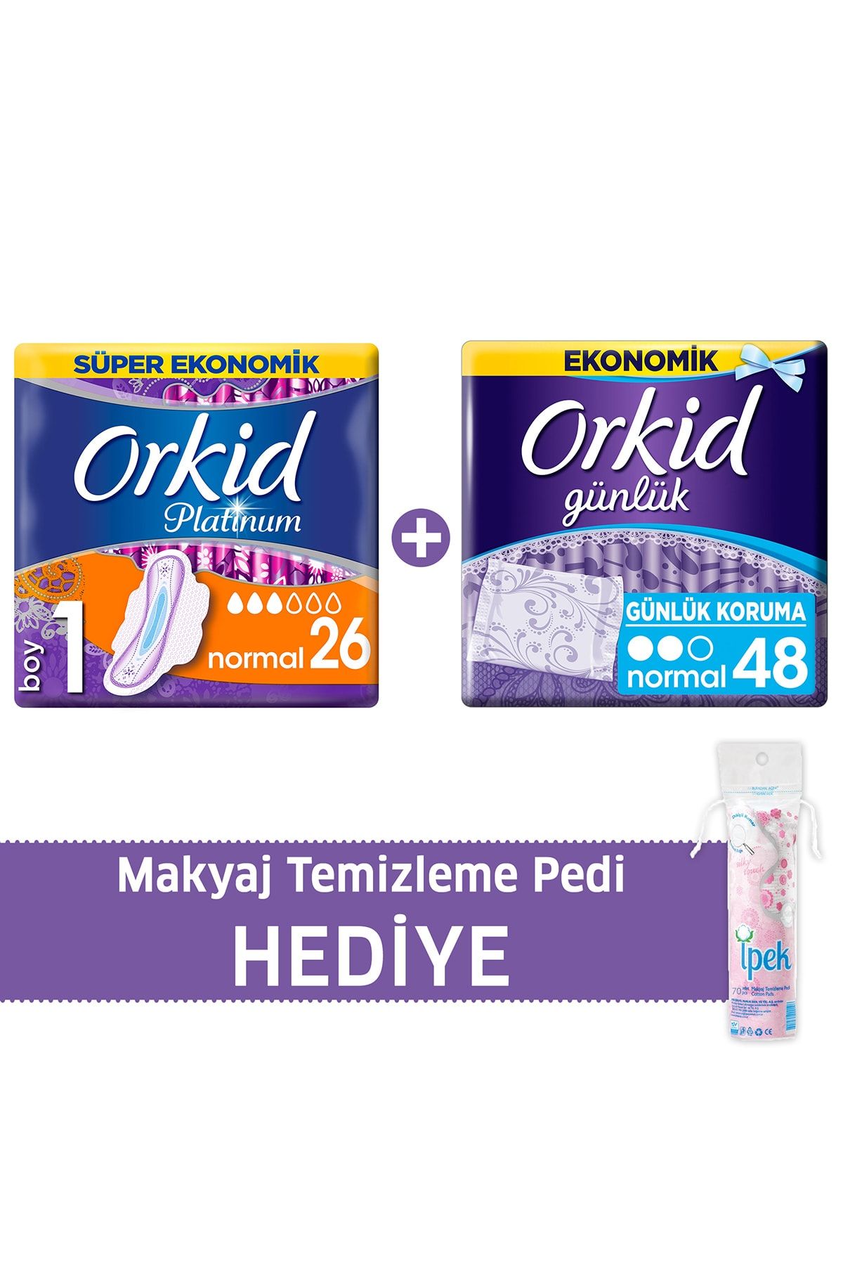 Orkid Platinum Hijyenik Ped Normal 26'Lı + günlük Ped 48'Li (Makyaj Temizleme Pedi Hediyeli)