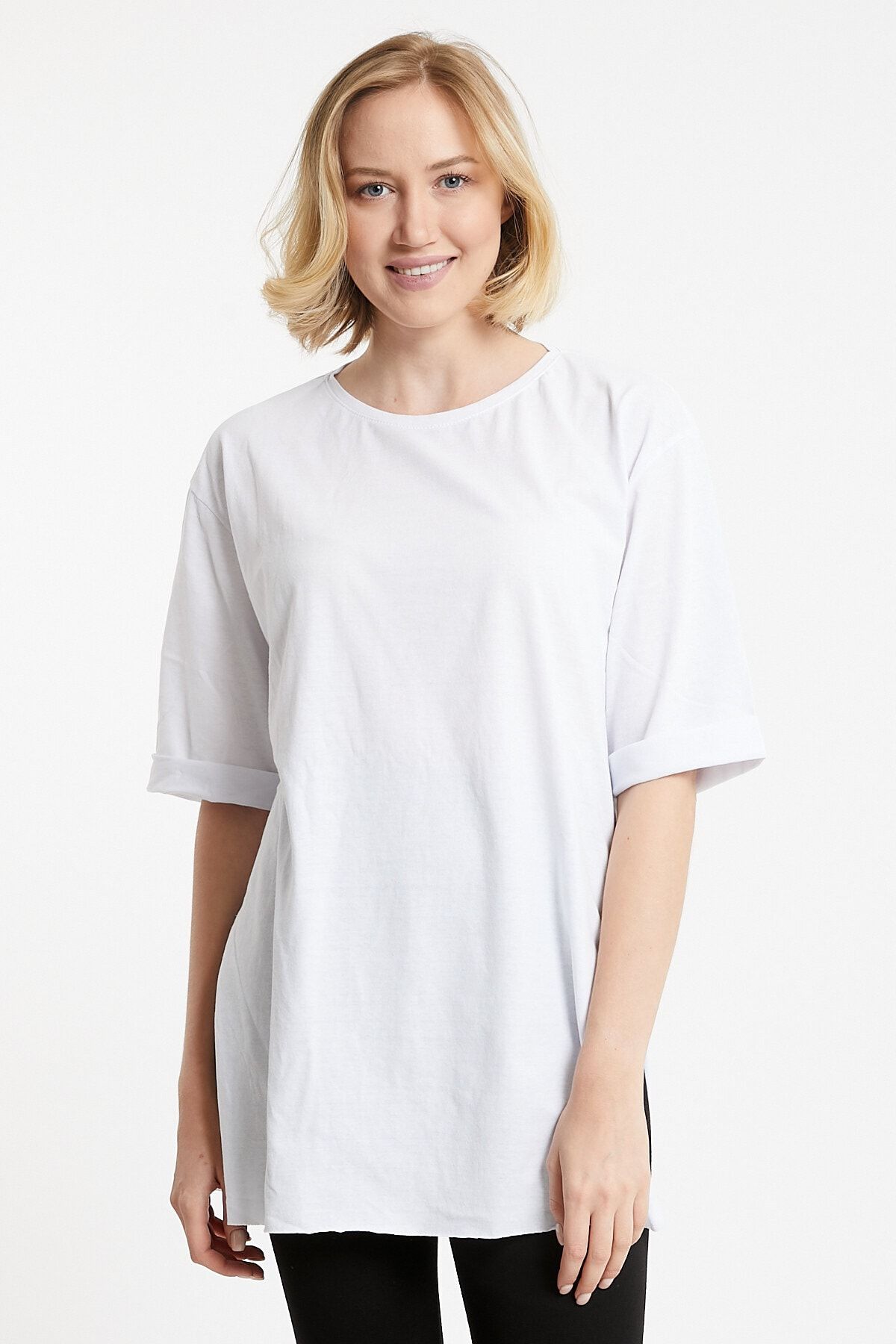 VAV Salaş Basic Düz Renk T-shirt Oversize Beyaz Tişört