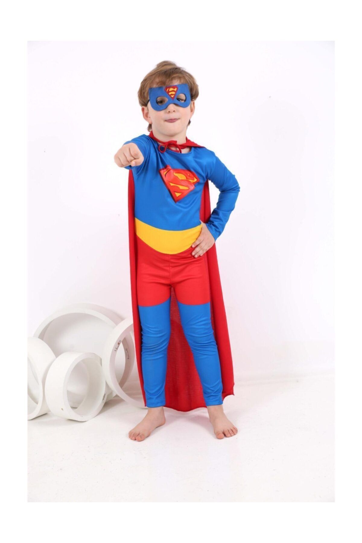 100% Turkish Design Erkek Çocuk Mavi Superman Kostüm