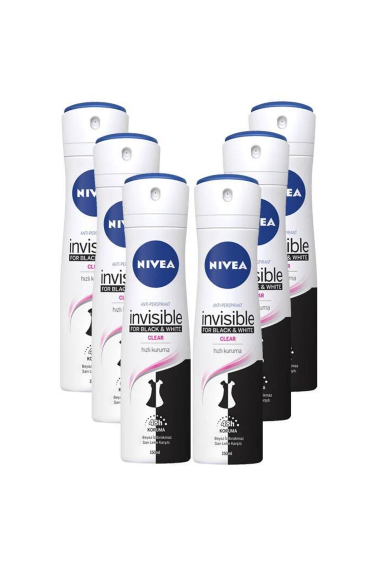 NIVEA Invisible Black&white Clear Kadın Sprey Deodorant 150 Ml*6'lı