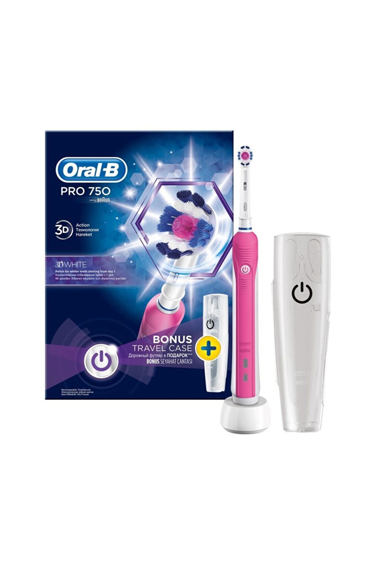 Oral-B Pro 750 Şarj Edilebilir Diş Fırçası Cross Action Pembe + Seyahat Kabı