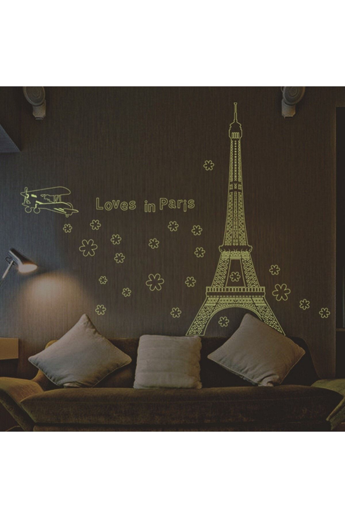 CRYSTAL KIDS Ev Dekorasyonu Karanlıkta Parlayan Fosforlu Fransa Paris Şehri Pvc Duvar Sticker