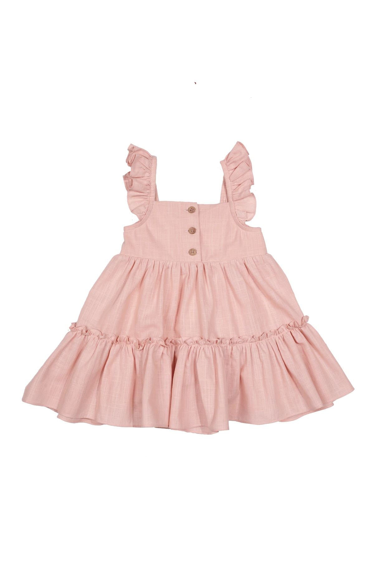 Le Petit Mico Jacqueline / %100 Pamuk Fırfırlı Pembe Kız Çocuk Elbise