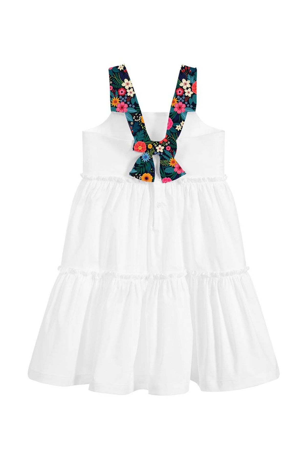 Le Petit Mico Shelia/ Çiçek desenli, fiyonklu Beyaz Kız Çocuk Elbise