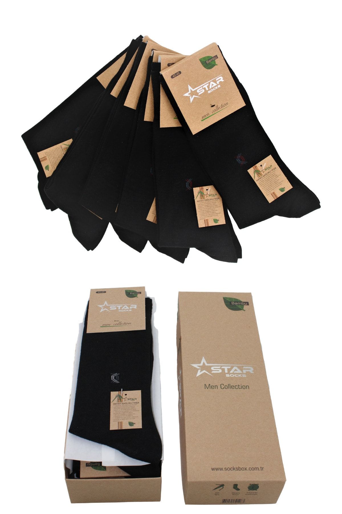 Star Socks Siyah Erkek Bambu Soket / 6çift / 200 Iğne / Burun Dikişsiz