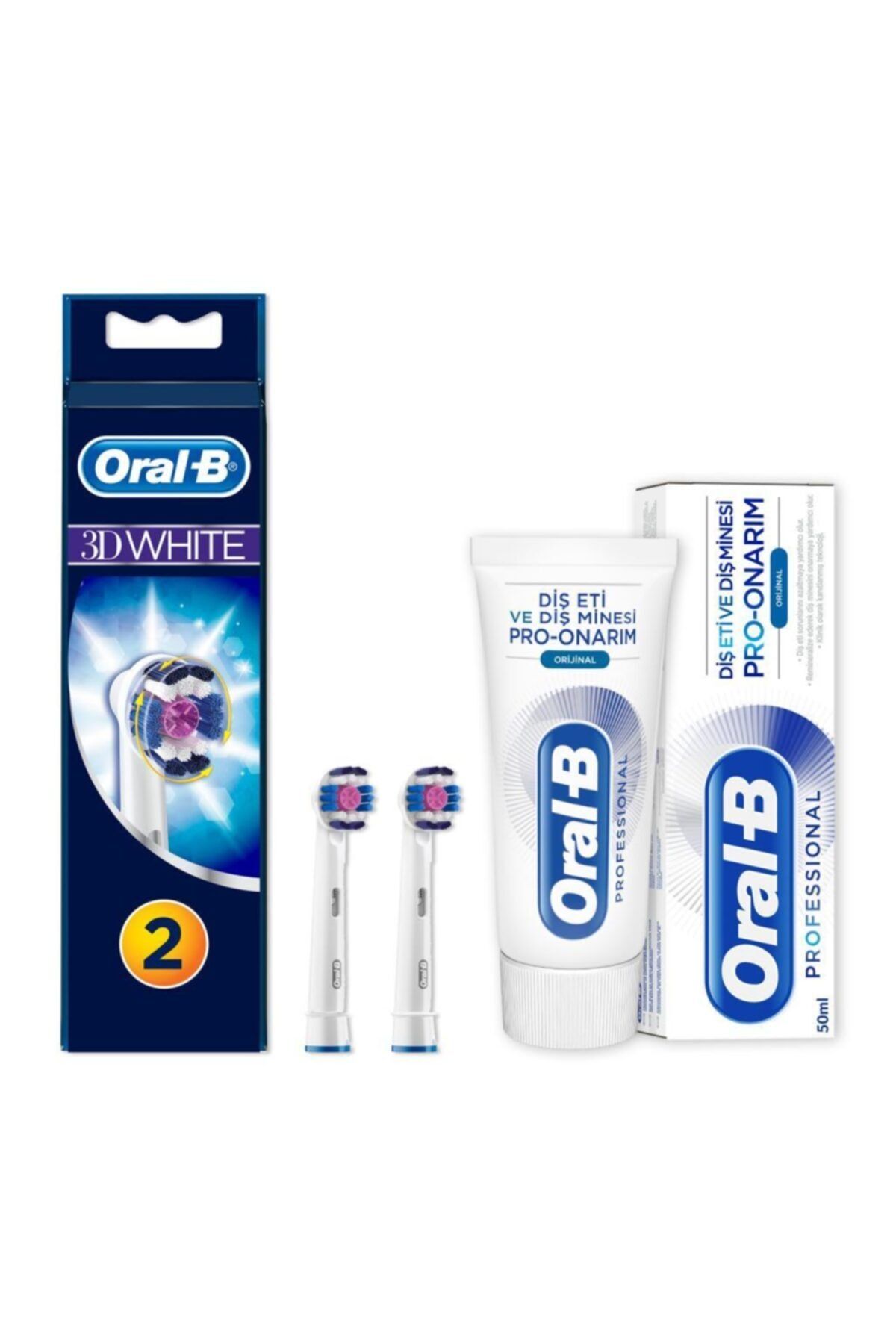 Oral-B Diş Fırçası Yedek Başlığı Pro White 2 Adet + 50 ml Diş Macunu