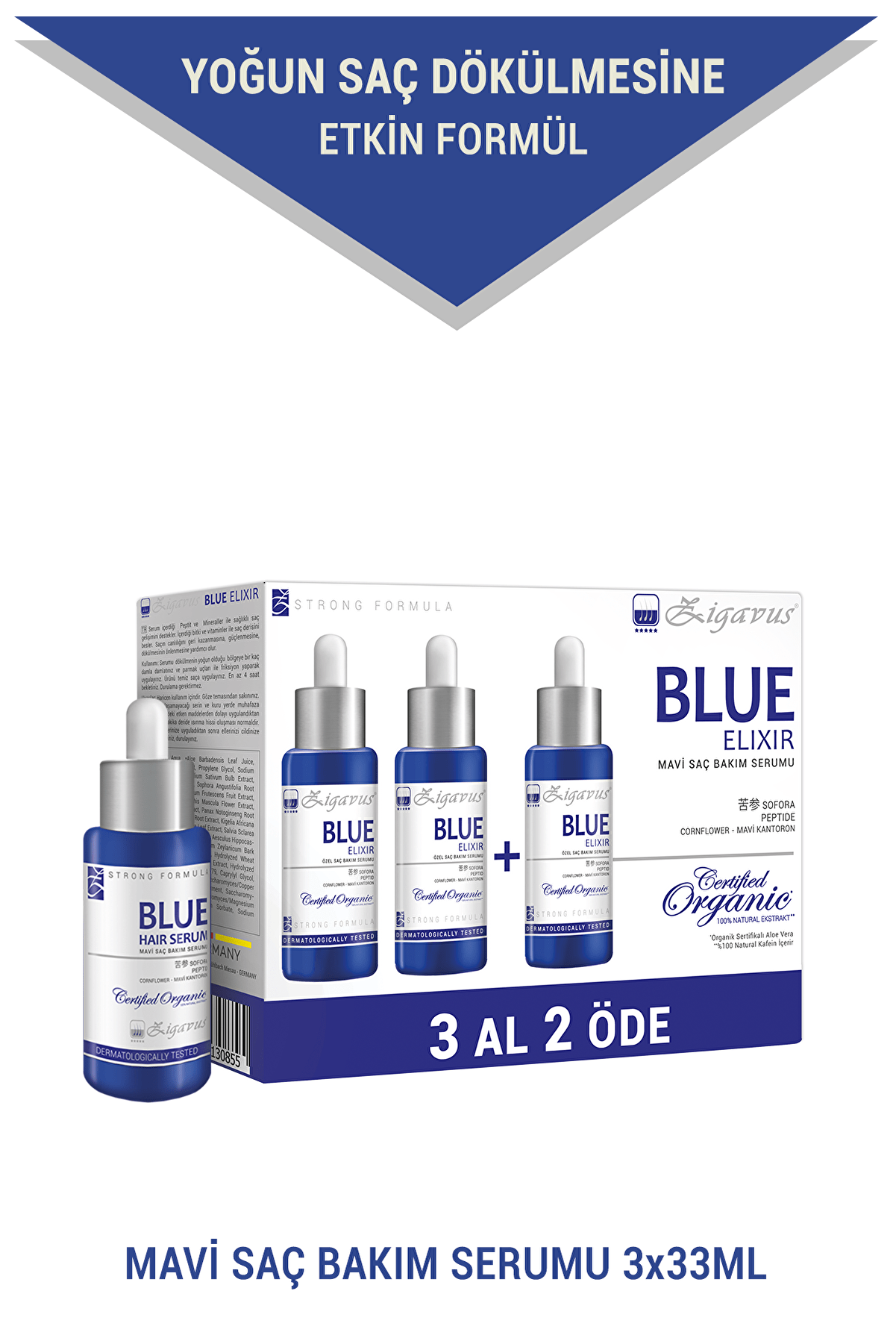 Zigavus Blue Saç Bakım Serumu 3x33 ml (3 al 2 öde) - Mavi Su 8699349130855
