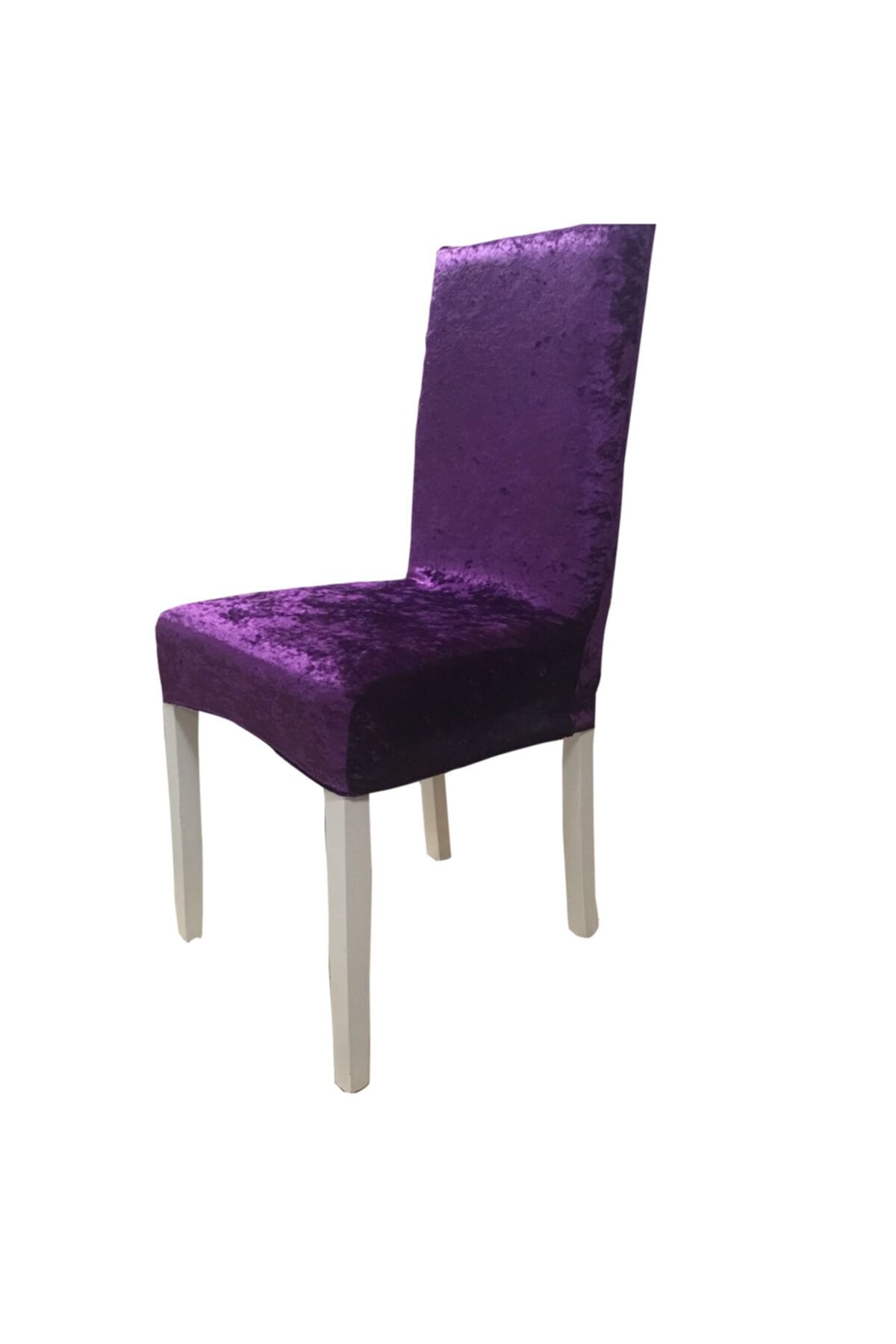 Madame Clean Home Kadife Likralı Sandalye Kılıfı 6'lı Set Mor
