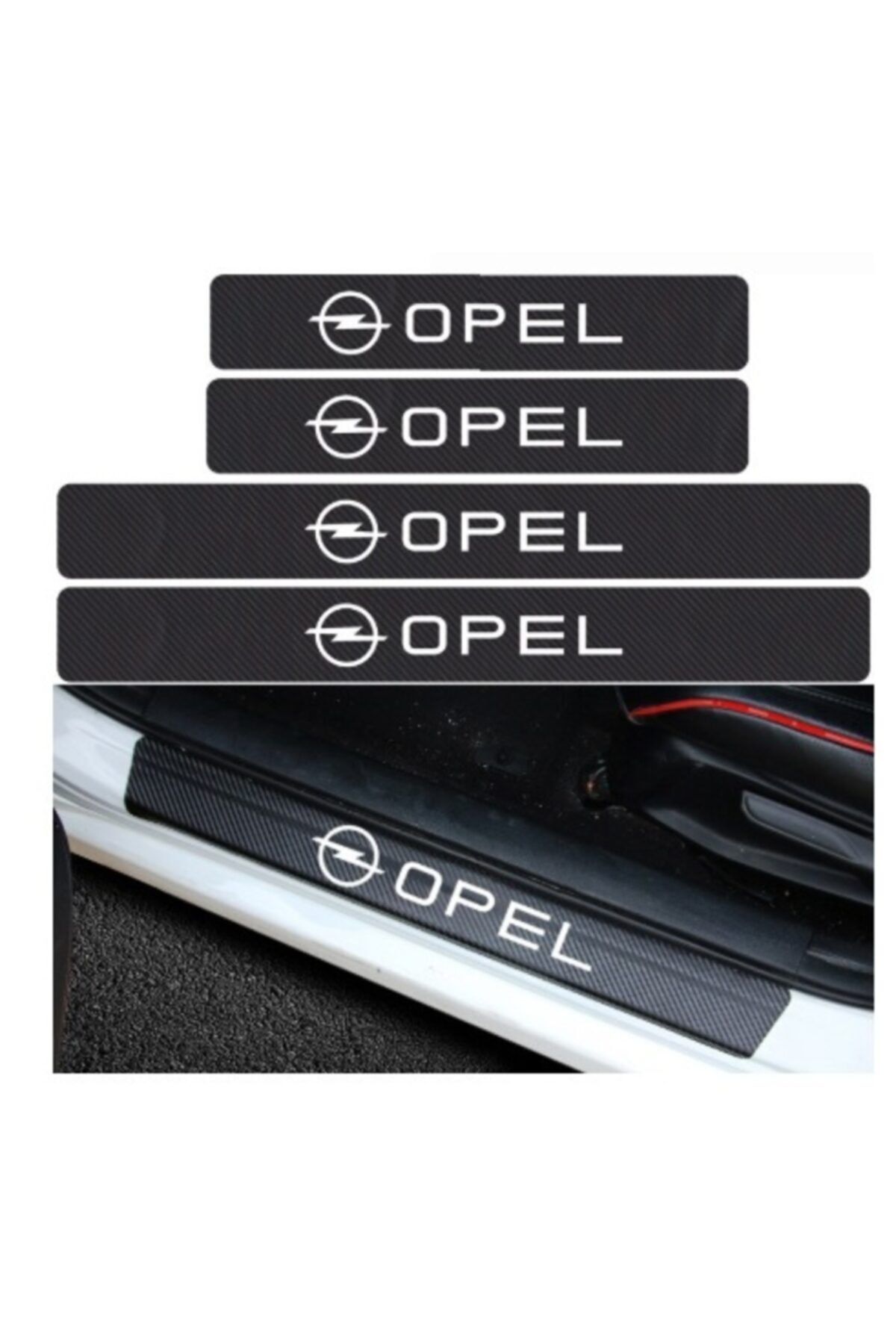 TSC Opel Carbon Fiber Kapı Eşiği Yazısı Sticker 4 Adet