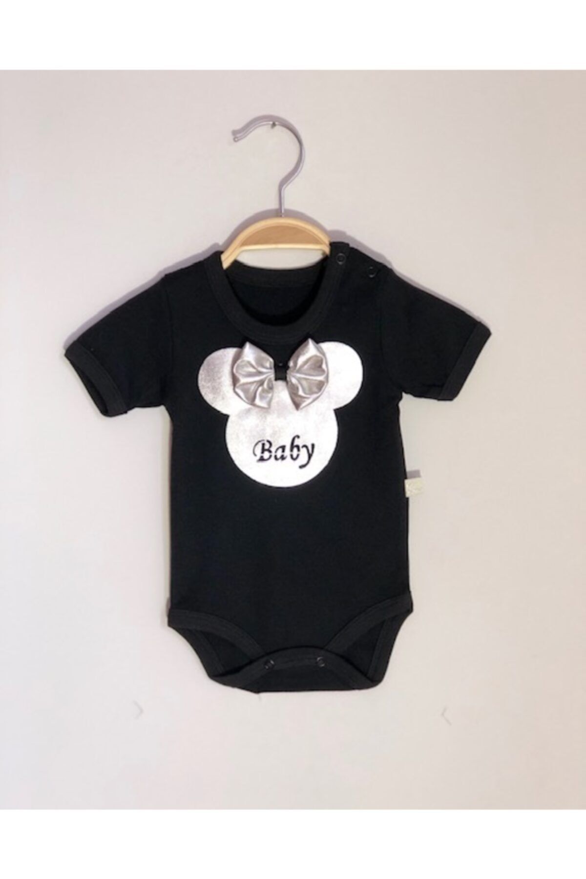 Buse&Eylül Bebe Siyah Gümüş Detay Kız Bebek Çıtçıtlı Badi