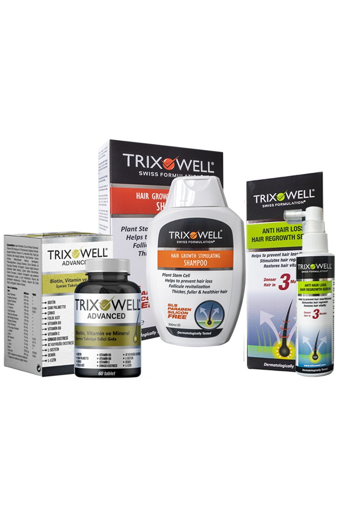 Trixowell Saç Dökülmesine Karşı Şampuan + Serum + Vitamin Set - Saç Dökülmesine Karşı - Saç Vitamini
