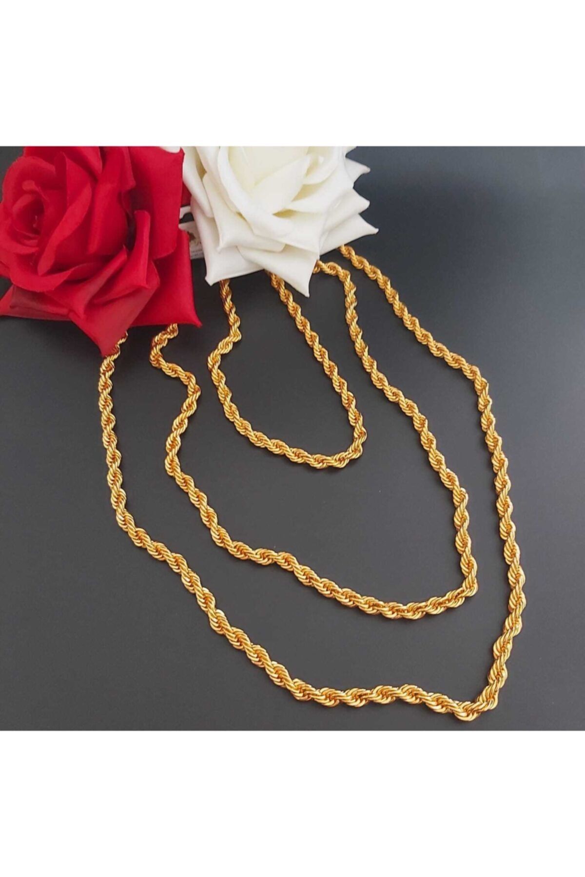 ZEYGOLD Altın Kaplama 2 Metre Halat Burgu Zincir