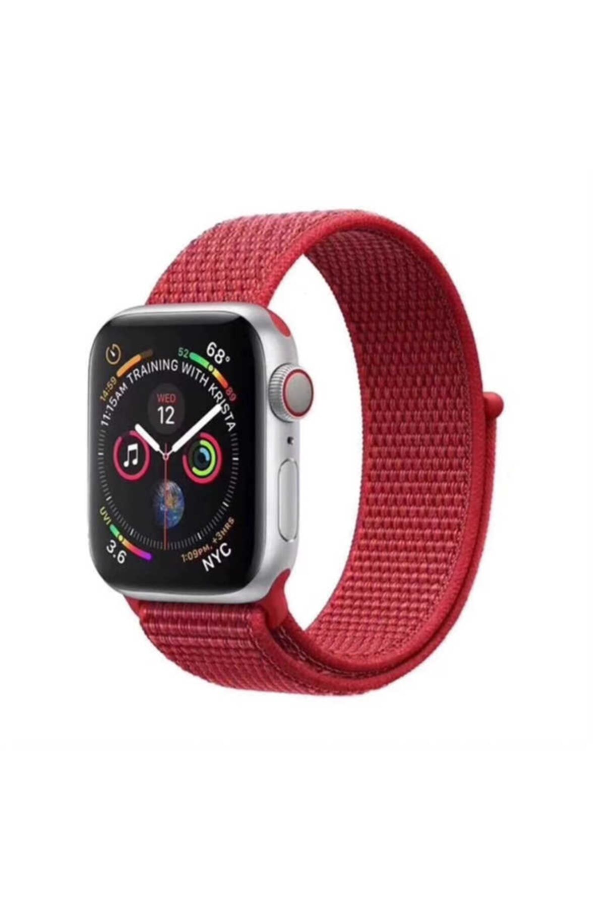 Genel Markalar Apple Watch 2 3 4 5 Serisi 44 mm Hasır Kordon Kırmızı