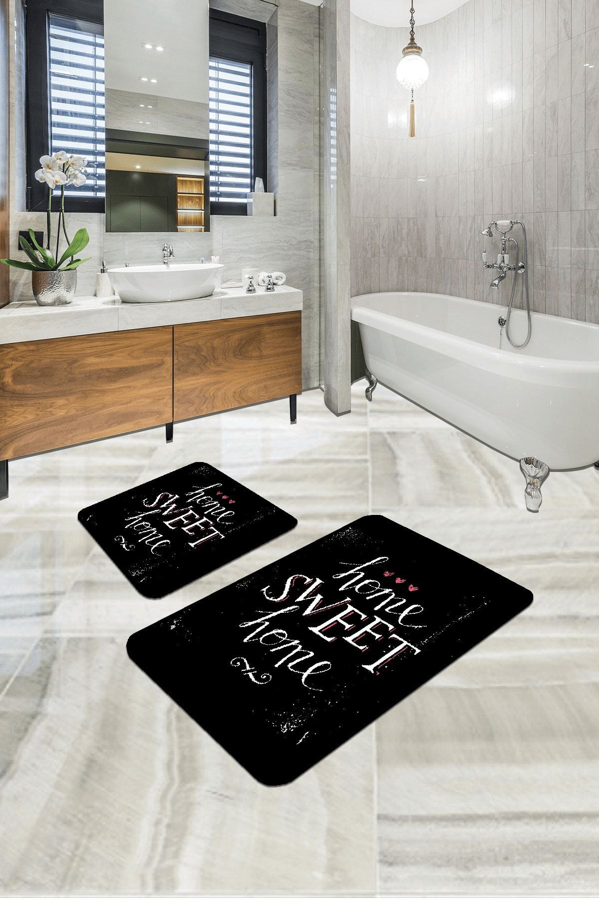 RugViva Dijital Banyo Halısı Klozet Takımı 2'li Paspas Seti Bs301 60x90cm + 60x60cm