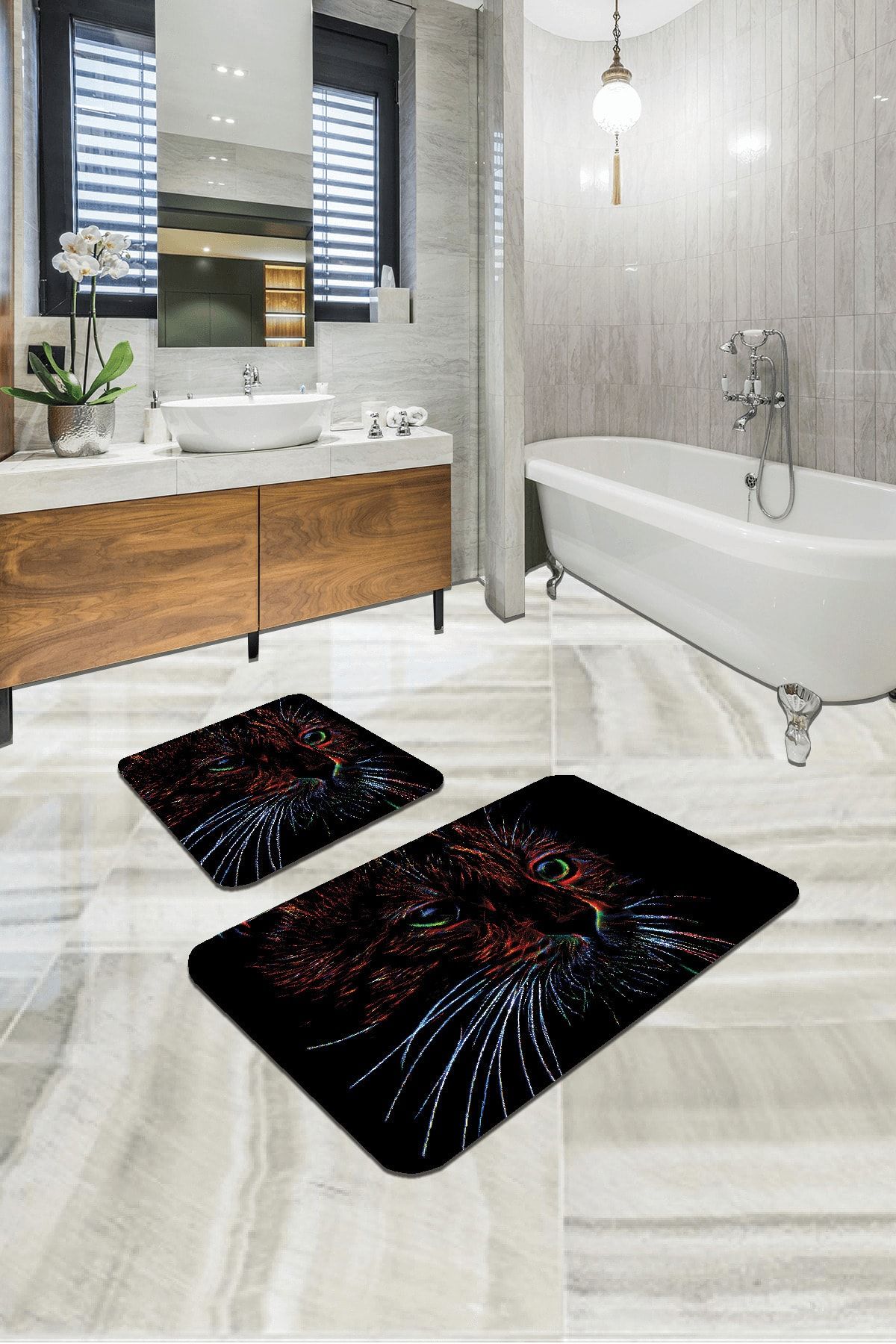 RugViva Dijital Banyo Halısı Klozet Takımı 2'li Paspas Seti Bs295 60x90cm + 60x60cm