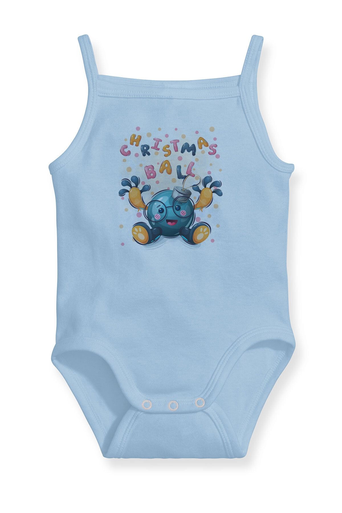 Angemiel Baby Yılbaşı Topu Erkek Bebek Askılı Zıbın Body Atlet Mavi
