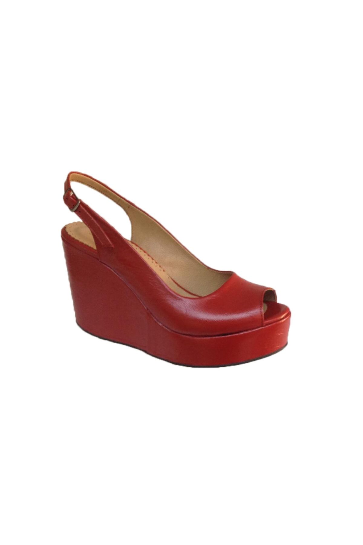 Elegan Kırmızı Hakiki Deri Dolgu Topuk Rahat Ayakkabı -küçük & Büyük Numaralar