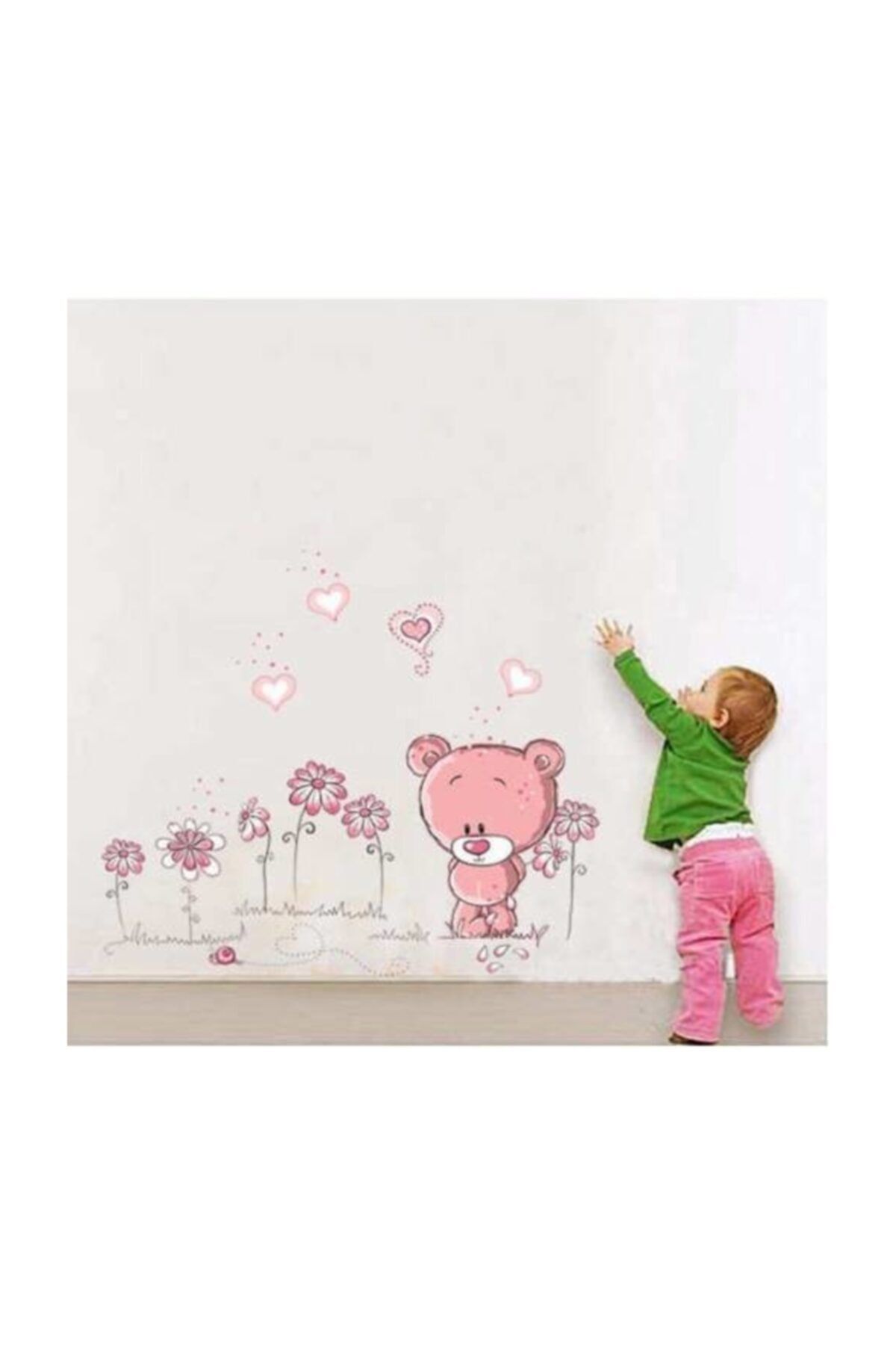 cosy home gift Sevimli Pembe Ayıcık Çiçek Bebek Ve Çocuk Odası Ev Süsleme Dekor Duvar Sticker Pvc