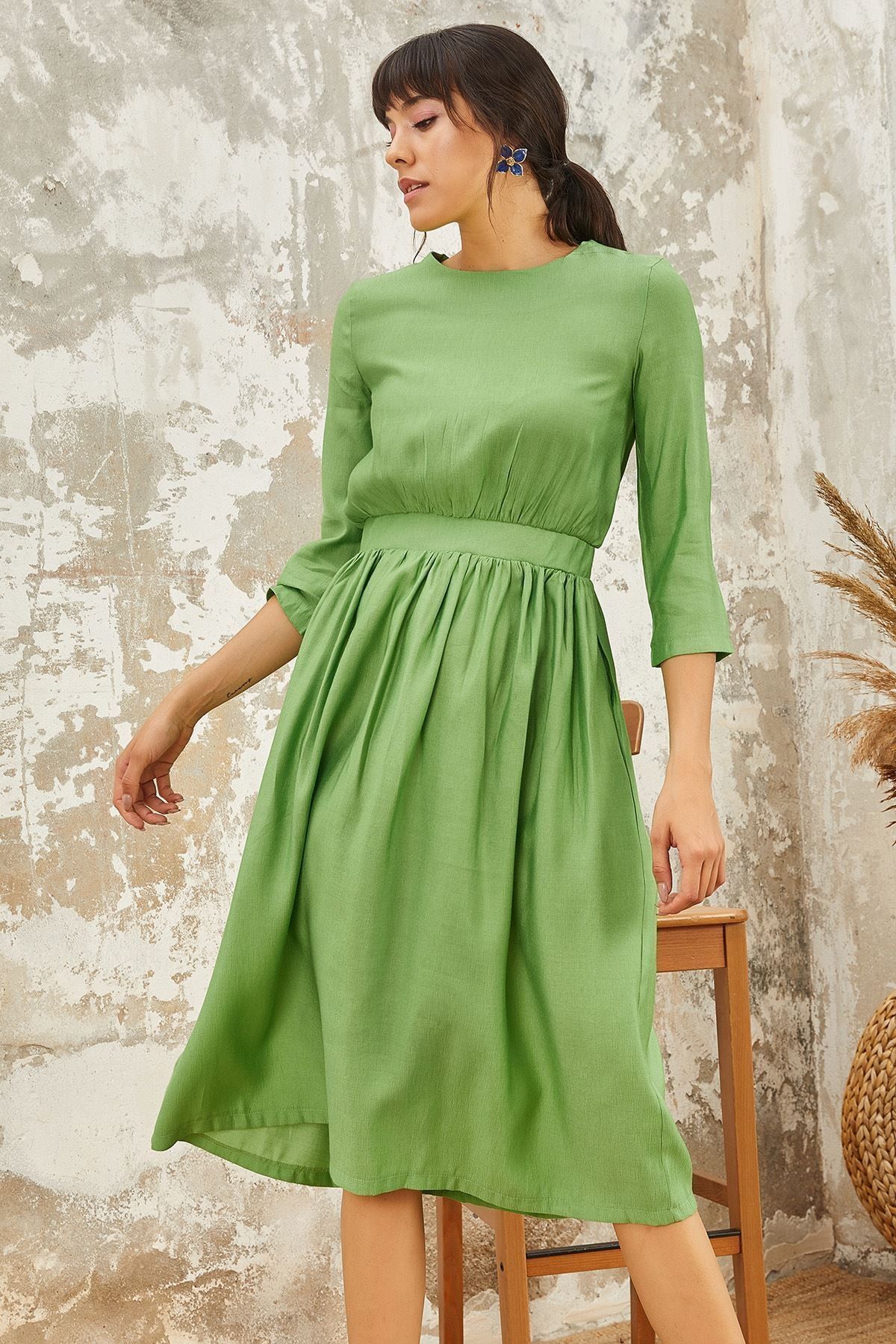 Mispacoz Piliseli Ayrobin Elbise Yeşil