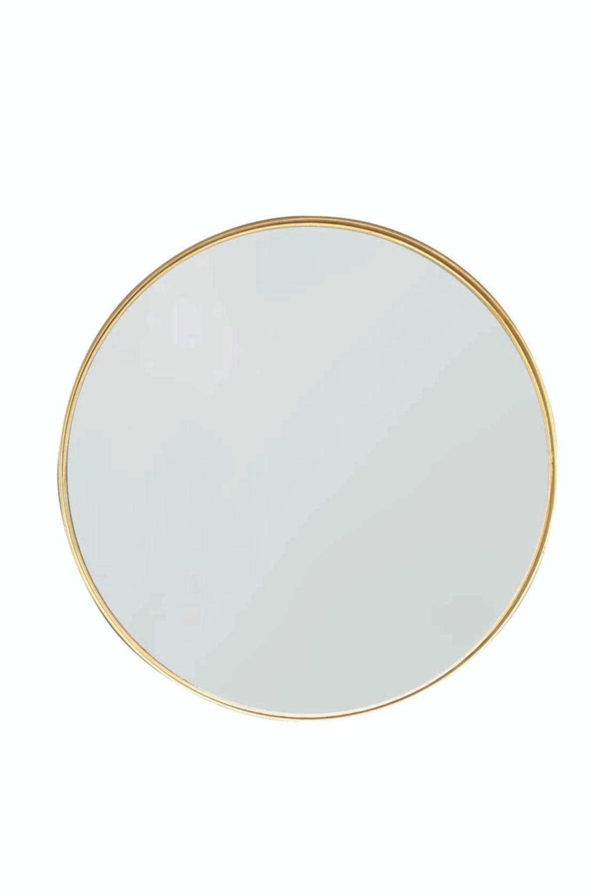 Otto Asu Metalik Sarı Altın Rengi Yuvarlak Çerçeveli Ayna 70 cm