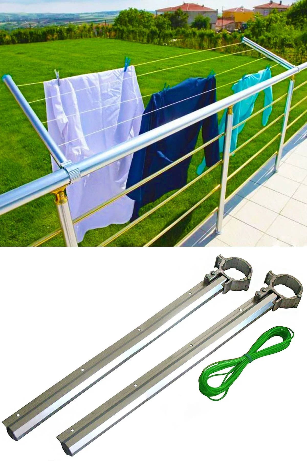 3M 10 Yıl Garantili Balkon Çamaşır Askılığı Alüminyum + Çamaşır Ipi Çamaşırlıkı