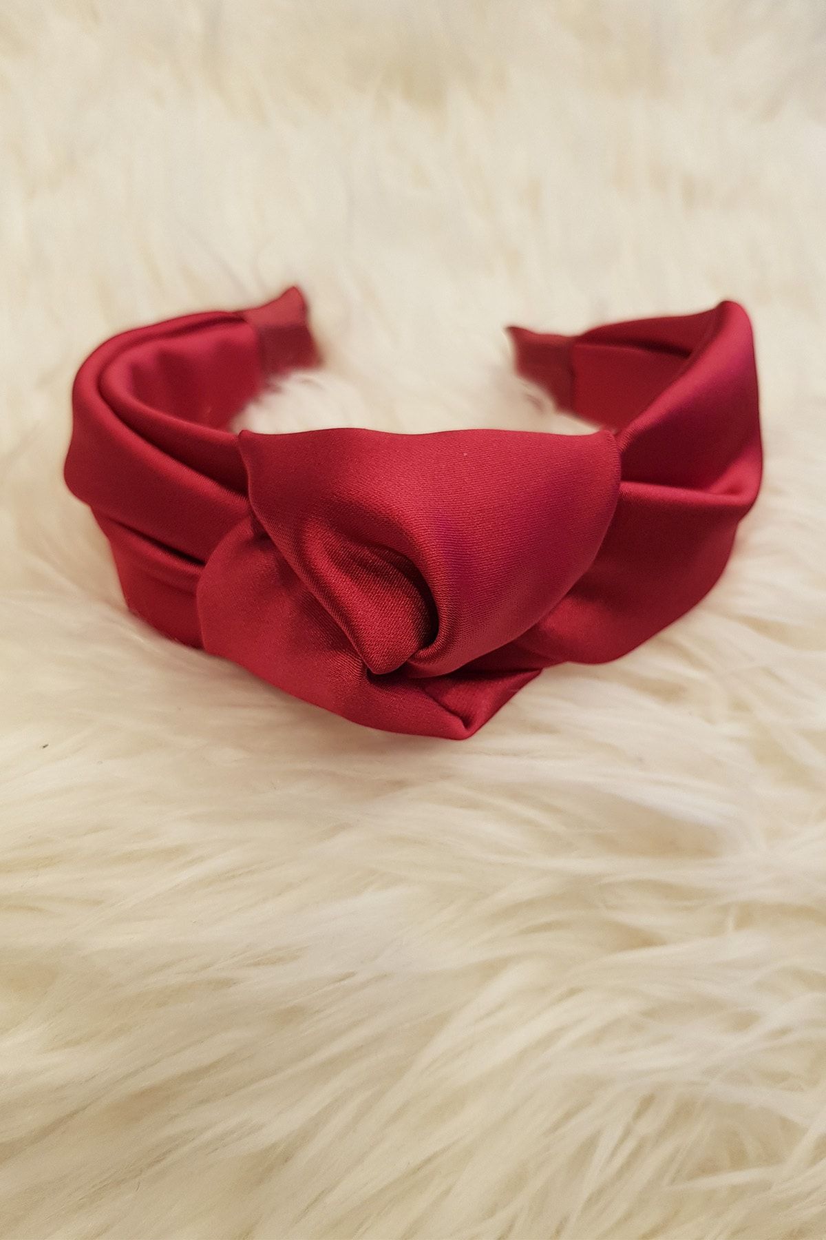 BAHELS Kadın Kırmızı Renk Saten Düğümlü Lüx Model Taç Saç Bandı