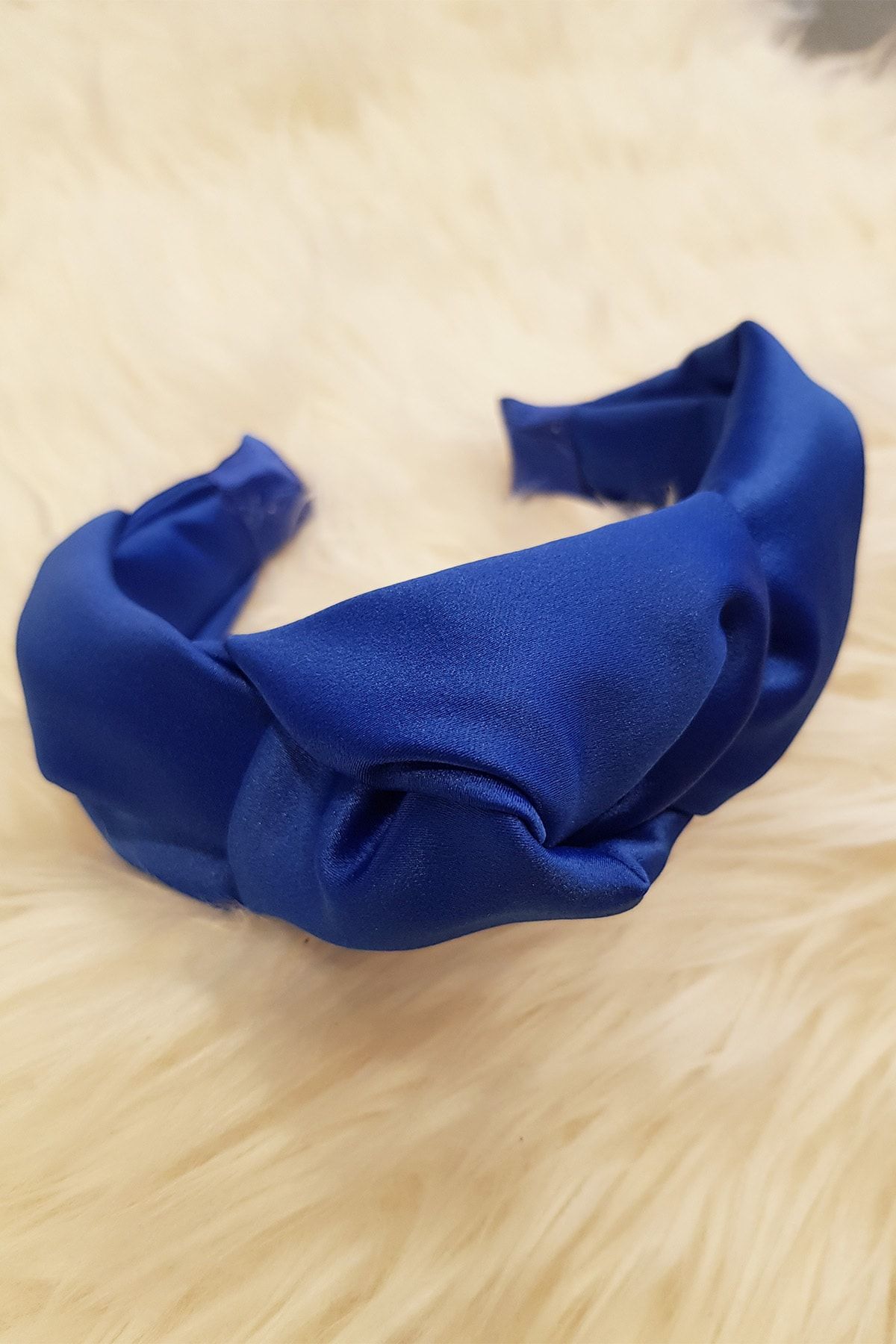 BAHELS Kadın Saks Mavi Renk Saten Düğümlü Lüx Model Taç Saç Bandı