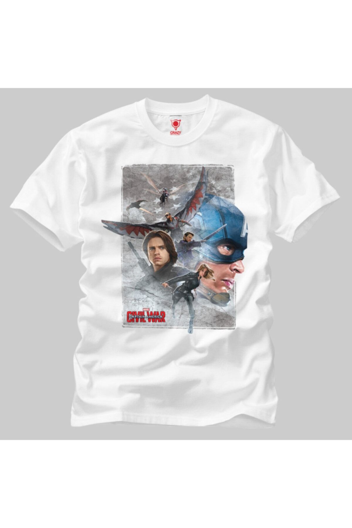 Crazy Erkek Beyaz Team Captain America Collage T-Shirt