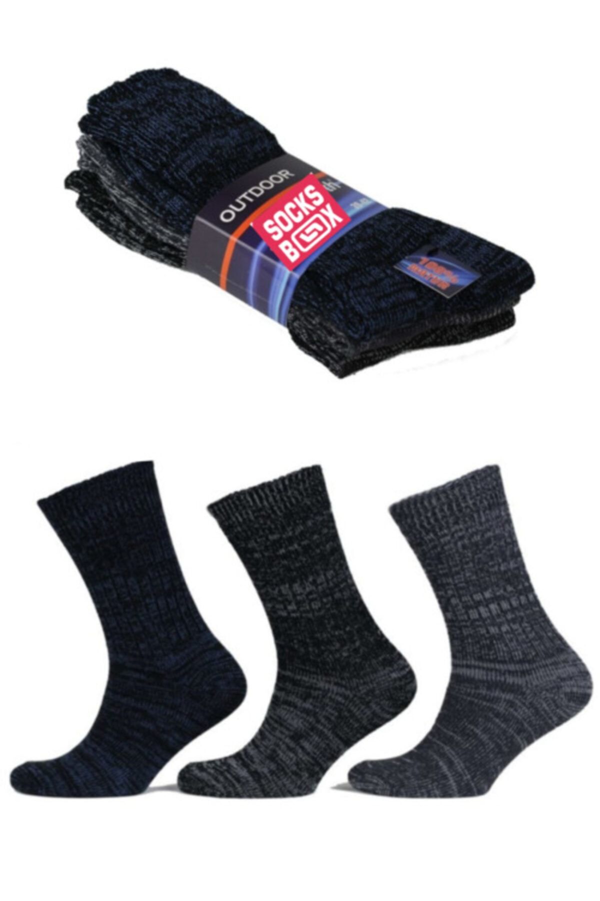 socksbox Erkek Siyah Outdoor Termal Etkili Kışlık Jeans Çorap 3 Adet