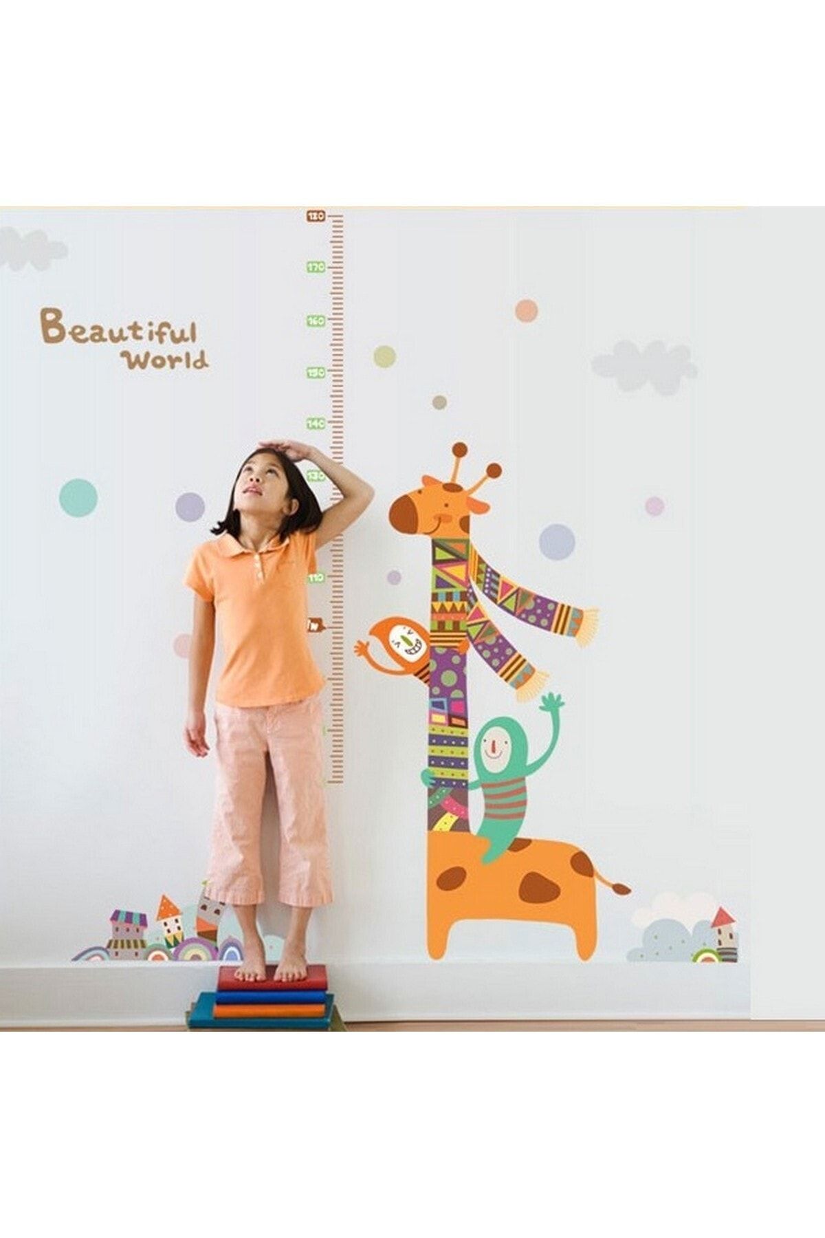 CRYSTAL KIDS Renkli Zürafa Boy Ölçer Bebek Odası Duvar Duvar Sticker Yapışkanlı Folyo