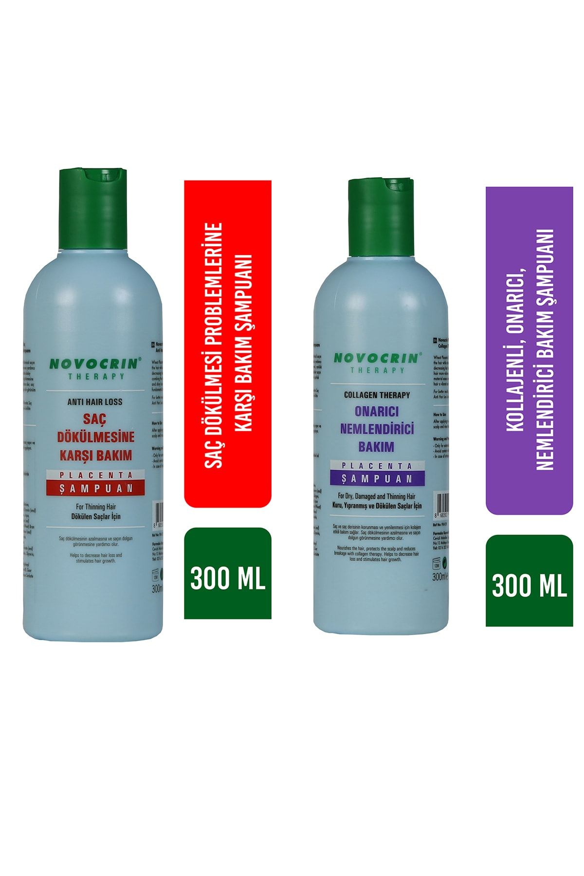 Novocrin Yeni Placenta Saç Dökülmesine Karşı Bakım Şampuanı & Collagen Therapy Şampuan 300 Ml 2 Li Paket