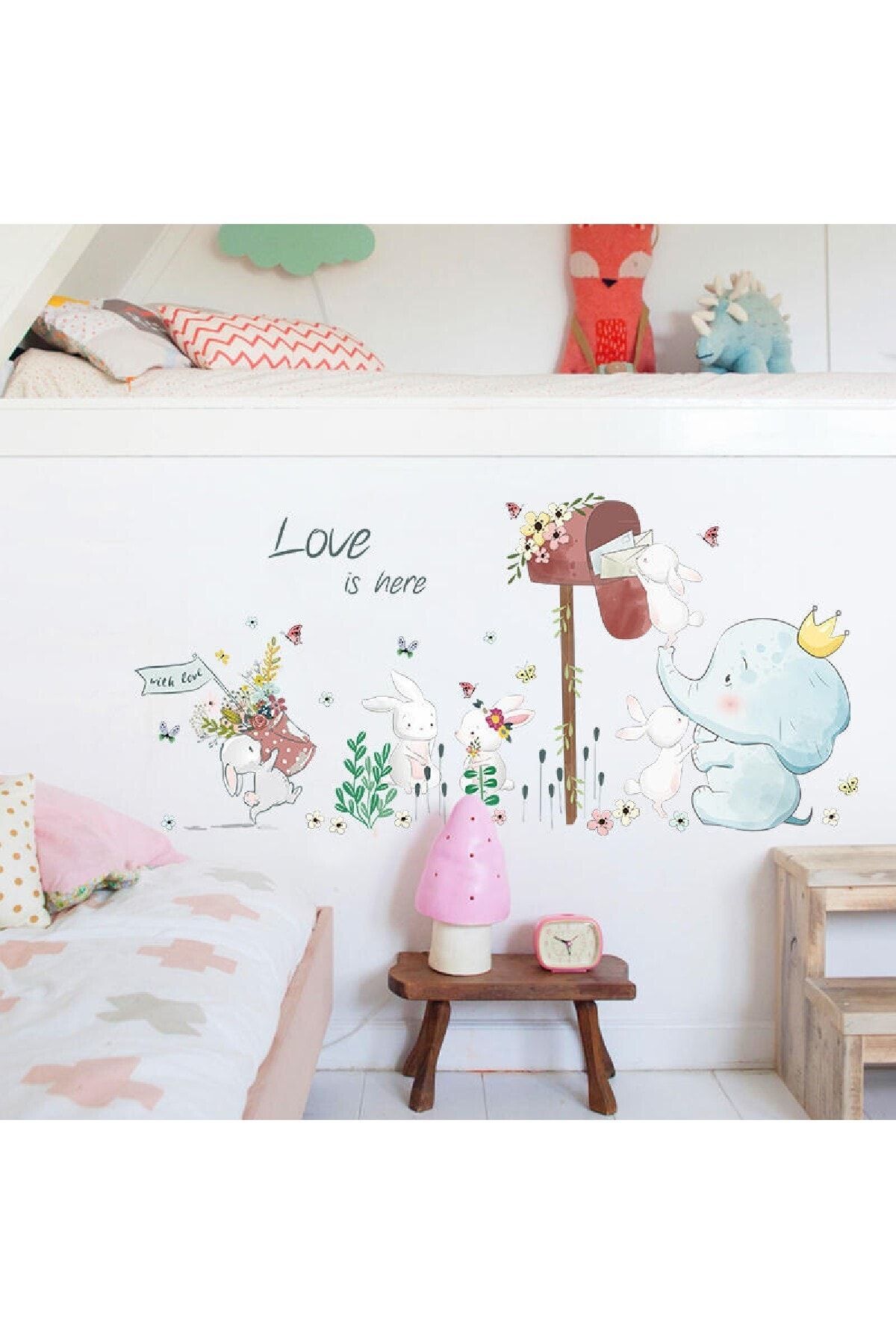 CRYSTAL KIDS Duvar Sticker Sevimli Fil ve Tavşan Çocuk Bebek Odası Dekorasyonu Duvar Çıkartması