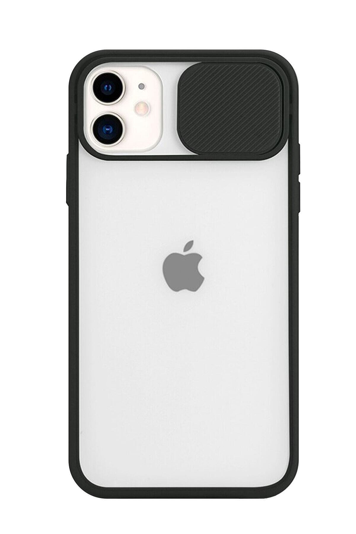 Fibaks Iphone 11 Uyumlu  Kılıf Slayt Sürgülü Kamera Korumalı Renkli Silikon